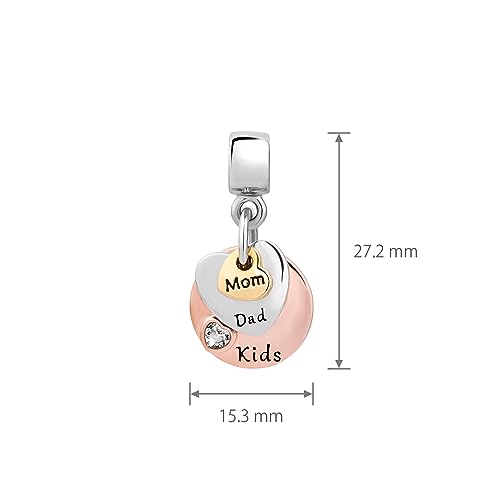 Three-tone Mom Dad Daughter Son Dangle Plate Charm fits Pandora Charms Moments Bracelets Gold Silver Rose Gold Heart Cubic Zirconia3