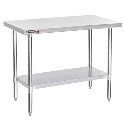 Image of DuraSteel 24x48 Stainless Steel Work Table - NSF Commercial Prep Metal Table - Outdoor Pizza Oven Stand w /Under Shelf - Kitchen Island Laundry Utility Garage Microwave Stand Large Rolling Storage Cart