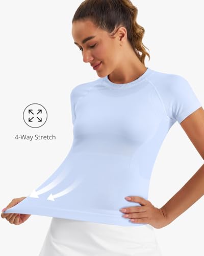Image of Stelle Women Workout Tops Short Sleeve Seamless Athletic Shirts Yoga Gym Sports Breathable Tees
