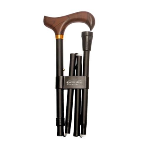 MAS QUE AYUDAS – Bastón para Mayores y Adultos Smart, Plegable y Portátil, Altura Ajustable 84-94 cm, Puño de Madera, Bastón para Caminar y Pasear, 320 g, Negro