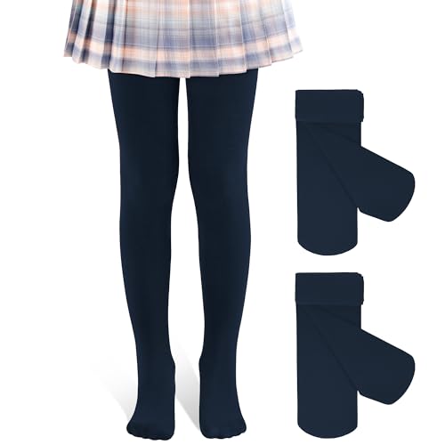 Image of 2 Pack Girls Tights Dance Tights Ballet Girls School uniform Footed Leggings Stockings for Kids 1-13 Years
