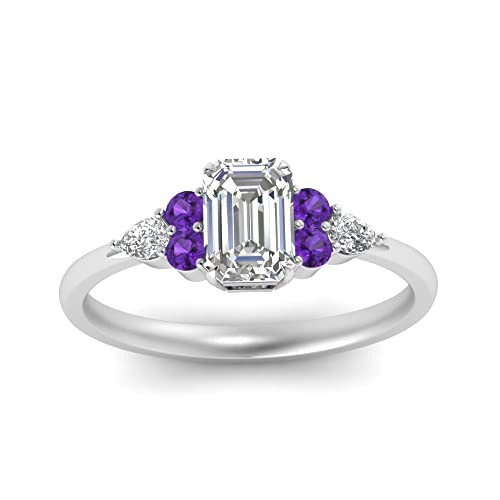 Bague de fiançailles émeraude argent sterling, anneau femme pierres latérales taille 47-70