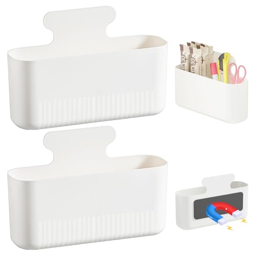 Toski Magnetischer Stiftehalter 2 Stück Groß Magnetische Marker Organizer mit 2 Fächer Whiteboard Schwamm Magnetisch Ablage Magnet Ablage für Schule Büro Kühlschrank und Schließfach Weiß