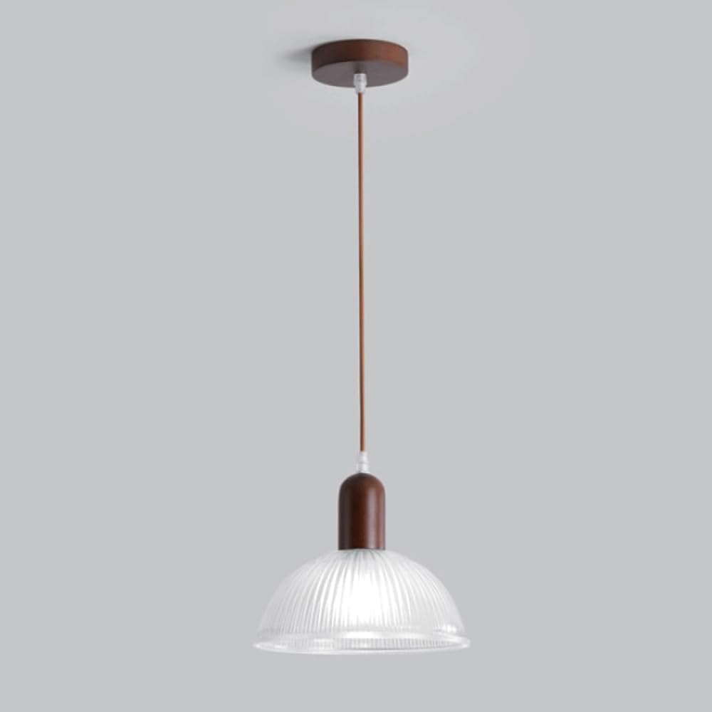 HXYSXHJUO Farmhouse Glass Pendant Light Fixture - Adjustable Japanese-Style Chandelier for Kitchen Island, Bedroom, Foyer, and More(Walnut Color)