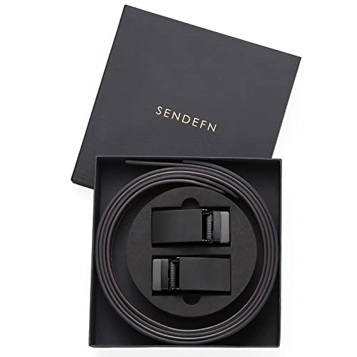 SENDEFN 2 Pack Ratchet Belt Men, Men Leather Belts in Gift Set Box for Dress Casual, Size Adjustable Trim to Fit
