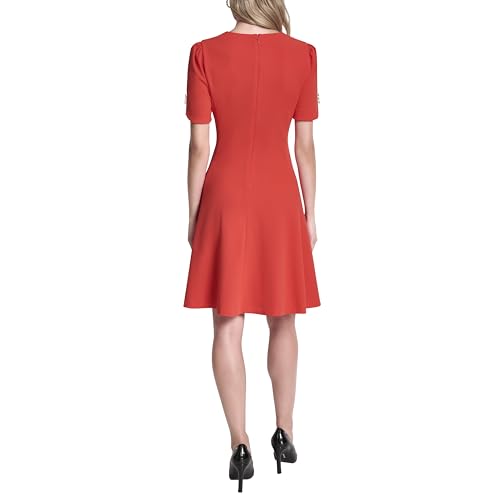 Image of DKNY Women's Button Short Sleeve Fit and Flare Dress