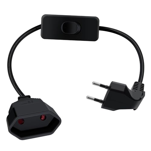 HuaLiSiJi Câble D'extension Euro avec Interrupteur 2.5A 250V Rallonge Euro Cable pour Appareils Ménagers, Lampes de Table, Prises de Charge, Téléviseurs, Ordinateurs Etc (Noir, 0.5m)