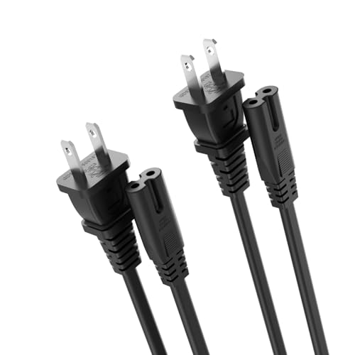 Image of Superer 2 Pack 4 ft AC Power Cord Cable Fit for Sony PS5 PS4 PS3 Slim PlayStation 5 4 3, Xbox Series X /S, Xbox One X /S, TV, Printer, Speaker, Universal IEC C7 2 Prong Replacement Cables, ETL Listed