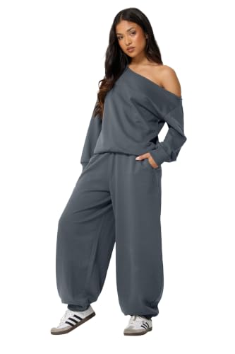 Image of PixieGirl Petite Dark Blue Off Shoulder Sweatshirt Petite