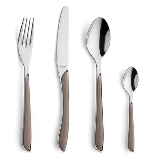 Kuppels Prisma Besteck Set für 6 Personen aus Edelstahl poliert | Besteckset 24-teilig | Hochwertige Kunststoff-Griffschalen in Kakao | Rostfrei |...