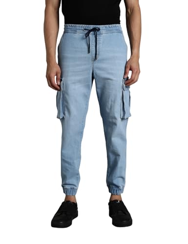 Image of INKD Men's Regular Fit Joggers - Mid -Rise | Cotton Blend | Stretchable Fabric| Elasticated Waistband | Jeans for Men (Available in Plus Sizes)