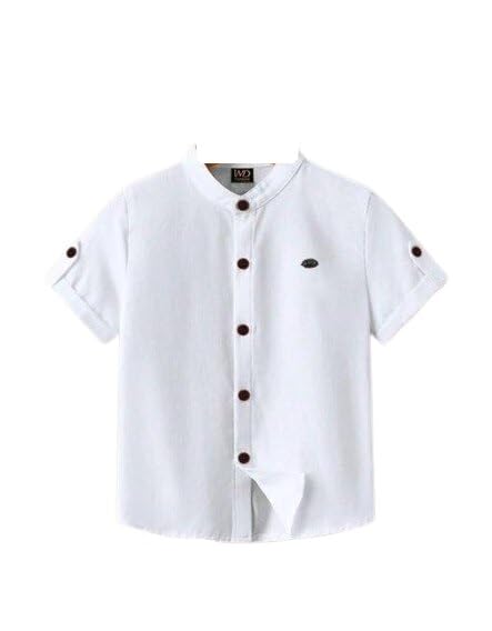 Image of Kids Shirt Cotton Blend Solid Short Sleeve Shirt for Boys | Comfortable & Breathable Casual