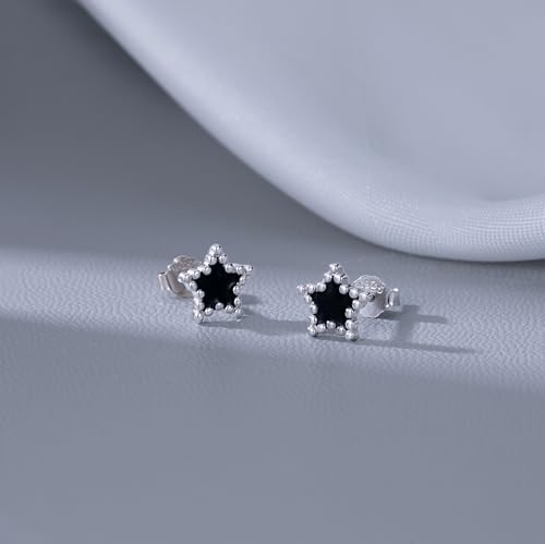 Reffeer Solid 925 Sterling Silver Tiny Black Star Stud Earrings for Women Teen Girls Cute Star Earrings Studs 6