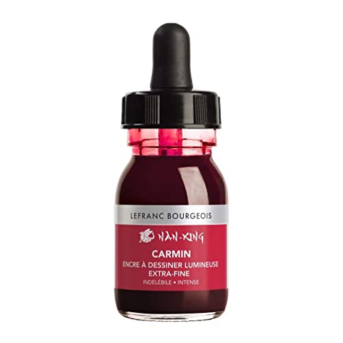Lefranc Bourgeois 301277 Nan King - Tinta para dibujo o escritura a mano, resistente al agua, botella de 30 ml con pipeta, color carmín