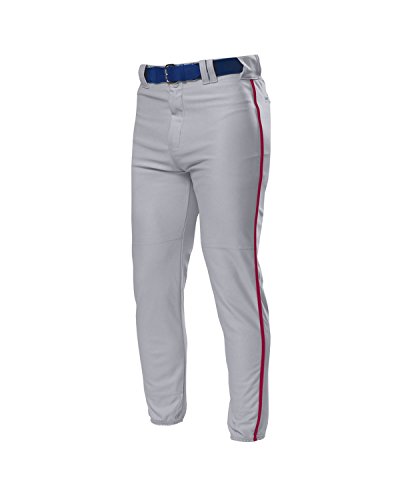 A4 Drop Ship Adult Pro Style Elastic Bottom Baseball Pant, Large, Grey/Cardinal