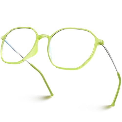 Image of VISOONE Ultralight Weight Computer Glasses Anti-Slip Silicone Temple Tips | 16g TR90 Hexagonal Geomatric Cute Fashion Frame 99% Blue Light Blocking Filter 400-455nm Anti Glare Clear Lens Women RANE