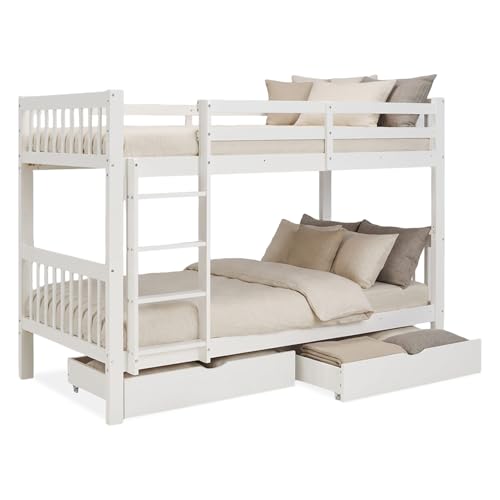 Homestyle4u, Lit superposé, pour 2 enfants, 90 x 200 cm, avec escalier et tiroirs de lit, blanc, lit superposé, transformable, 2 lits d'enfant