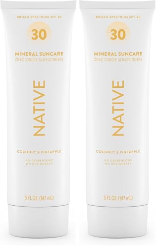 Image of Native Sunscreen SPF 30,Zinc Oxide Dermatologist Tested Suitable for Sensitive Skin & Hawaii Compliant,5 Ounces | Pineapple & Coconut Scent Sun Protection Lotion,Lightweight-& Smooth,(Pack of 2)