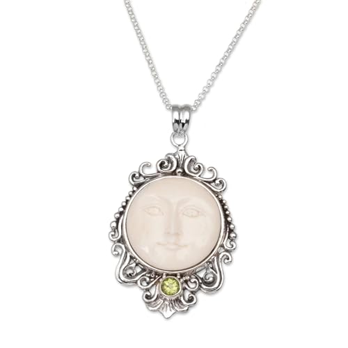 NOVICA Artisan Handmade Peridot Pendant Necklace Bone Moon from Bali Sterling Silver Green Indonesia Sun Birthstone [19.75 in L 3 mm W Pendant(s) 2 in H x 1.3 in W x 0.4 in D] ' Moonlight Stare'