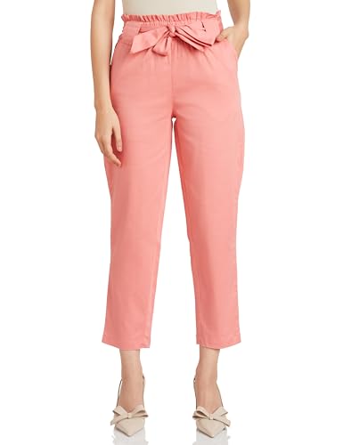 Image of Amazon Brand - Symbol Women Tapered Paper Bag Trousers (High Rise Ankle Length | with Self Fabric Belt) (Available in Plus Sizes)