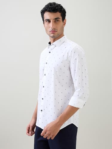Image of Raymond Men Slim Fit Print Pattern Pure Cotton Cut Away Collar Full Sleeve Casual Shirt