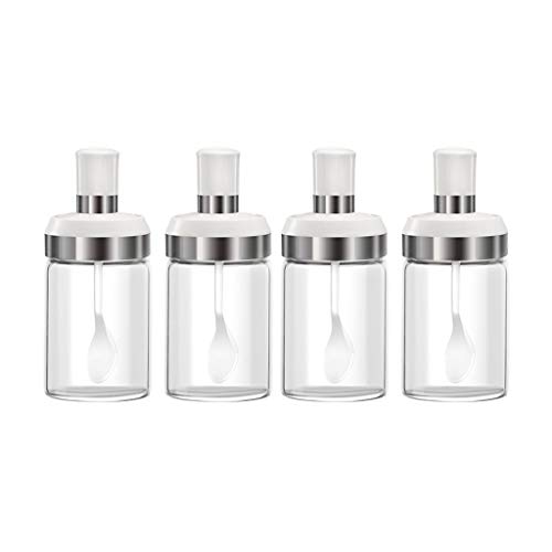 Zsail Frascos De Vidrio Botes Especias Tarros Cristal Hermetico con Tapa Yogurtera Cocina (Color : White x4)