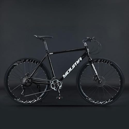 Dazzix新登場ロードバイク エアロロードバイク 700C×40C 高炭素鋼フレームMTB自転車 超軽量 自転車 21段変速 内部配線 ディスクブレーキ 街乗り 通勤 通学 適応身長165cm以上 (40枚刃ホイール/ストレートハンドル,ブラック)