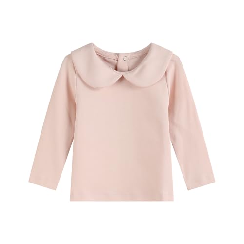 Image of Toddler Kids Girl Boy Blouses Long Sleeves Solid Color Doll Peter Pan Collar T-Shirt Top Bottom Tees