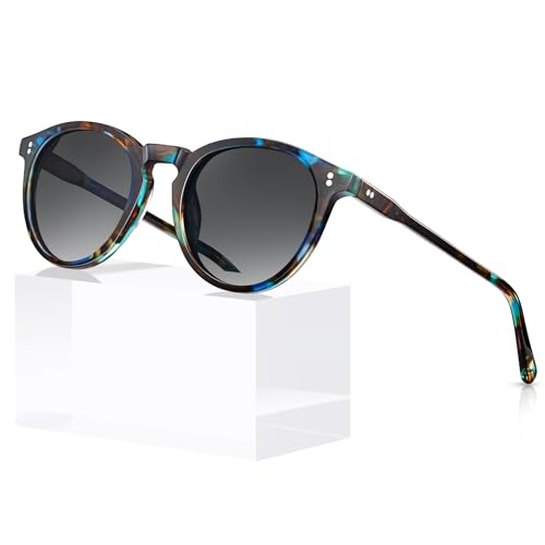 CARFIA Round Polarized Sunglasses for Women UV Protection Acetate Frame Classic Retro Style CA2302