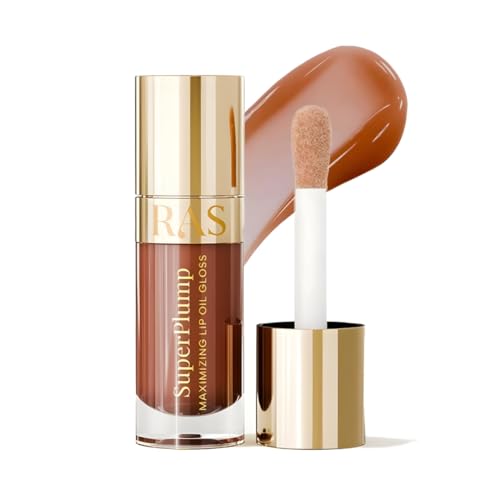 Image of RAS Luxury Oils Hydrating 4-in-1 Super Plump Lip Oil Gloss, Balm, Plumper & Gloss with SPF 20 | Enriched with Natural Oils, Peptides & Hyaluronic Acid - Hazelnut Glow