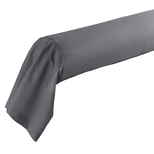douceur d'intérieur 1640721 Taie de Traversin Uni Coton + Point Bourdon 57 Fils Gris Souris 185 x 85 cm