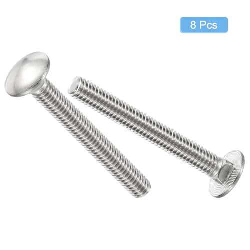 Image of uxcell 5 /16-18x2-1 /2 Carriage Bolt, 8pcs Round Head Square Neck Screws, 304 Stainless Steel, Fully Threaded, Silver