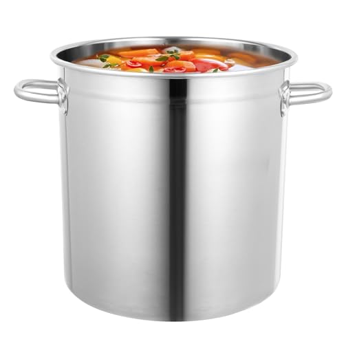 PROYONGOO 30 Quart Big Pots for Cooking Soup Pot with Lid Capacity Graduations Stock Pot 0.8mm Bottom Silver for Hotels Restaurants Kitchens Warehouses