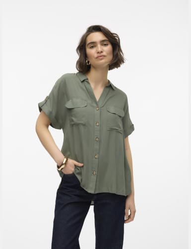 VERO MODA Damen VMBUMPY S/S Shirt WVN GA NOOS Kurzarmbluse, Grün, L – Ansicht 2