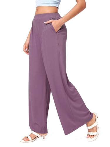 Image of CIDER Palazzo Pants for Women Wide Leg Flowy Pants with Pockets Elastic Mid Waist Summer Beach Vacation Outfits Lightweight