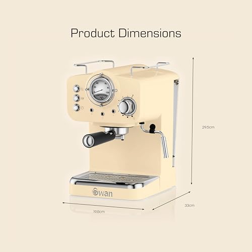 Swan SK22110CN Retro Espresso Coffee Machine with Milk Frother, Steam Pressure Control, 1.2L Detachable Water Tank, 1100W, Retro Cream