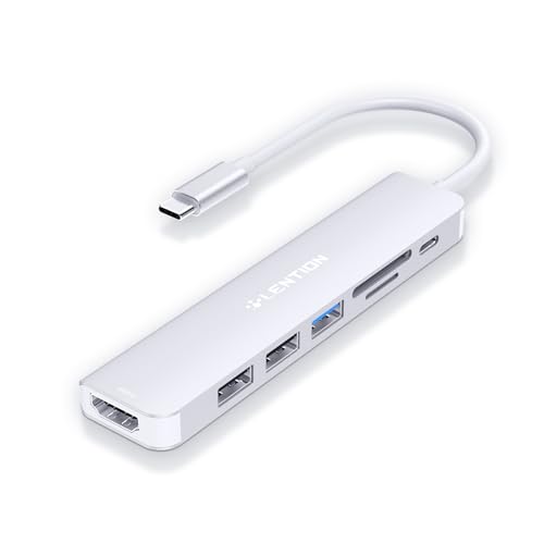 LENTION Hub USB C HDMI 4K@60Hz, PD 100W, Lector de Tarjetas SD/TF, USB 3.0 & 2.0, Adaptador USB C 7 en 1 para MacBook Pro 2026 2016, Nuevo MacBook Neo, Surface, iPhone 17 Plus Pro MAX y Más (Plata)