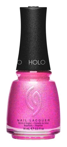 China Glaze CG Nail Lacquer Hot Girl Update Holographic Shimmery Pink Nail Polish Quick Dry High Shine Shimmer for Salon Quality DIY Manicure 0.5 fl oz