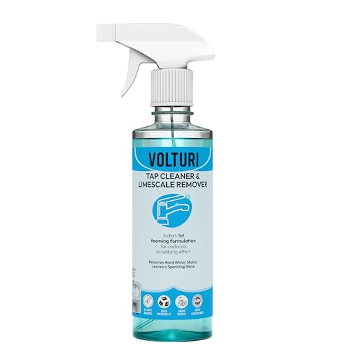 Image of VOLTURI Tap Cleaner & Limescale Remover, India's 1st Foaming Formulation for Reduced Scrubbing Effort, Non-Toxic, All Purpose Cleaner Suitable for Bathroom, Tap, Shower, Tiles, Mirror (500 ML, Pack 1)