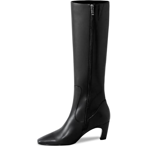 TEAIEUI Knee High Boots Women Square Toe Tall Boots Chunky Block heels Long Boots Side Zipper Dress Fashion Boots Black 8.5