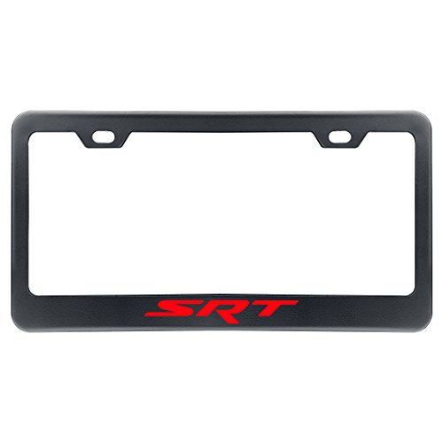 Deselen - LP-BS11P - Stainless Steel License Plate Frame with Screw Caps Cover Set for Jeep/Dodge SRT, Black (2 Pieces)
