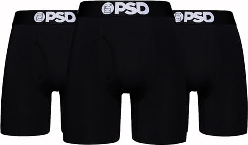 PSD Men's Boxer Briefs - Black Modal Solid 3 Pack, 7 Inch Inseam, Stretchy Moisture-Wicking Boxer Briefs for Men Pack, Medium