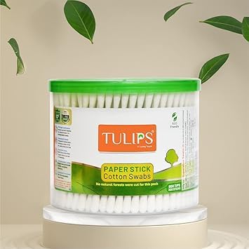 TU LIPS Cotton Ear Buds/Swabs (pack of 2) with white PAPER Sticks (300/600 Tips) in a Jar