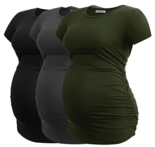Smallshow Women's Maternity Shirts Tops Short Sleeve Ruched Pregn...