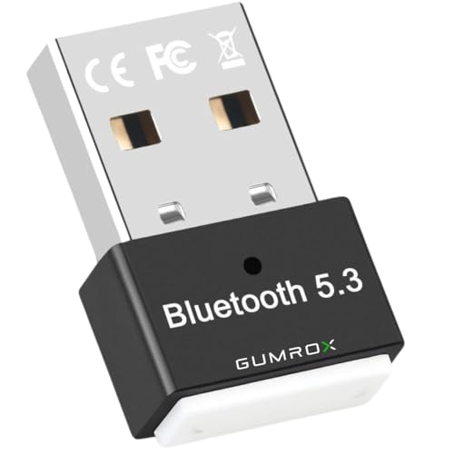 GUMROX USB Bluetooth 5.3 Dongle Adapter PC - Bluetooth Stick, Low Latency, Plug & Play, Kompatibel mit Windows 11/10/8.1/7 für Desktop, Laptop, Headset, Tastatur, Maus
