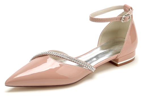 Hanfike Girls Womens Comfy Wedding Shoes Ankle Strap Pointed Toe Evening Party Flats JY315