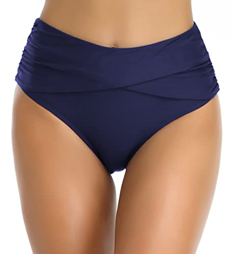 SHEKINI Badeanzug Bikinihose Damen Schwarz Badehose Ruched High Waist...