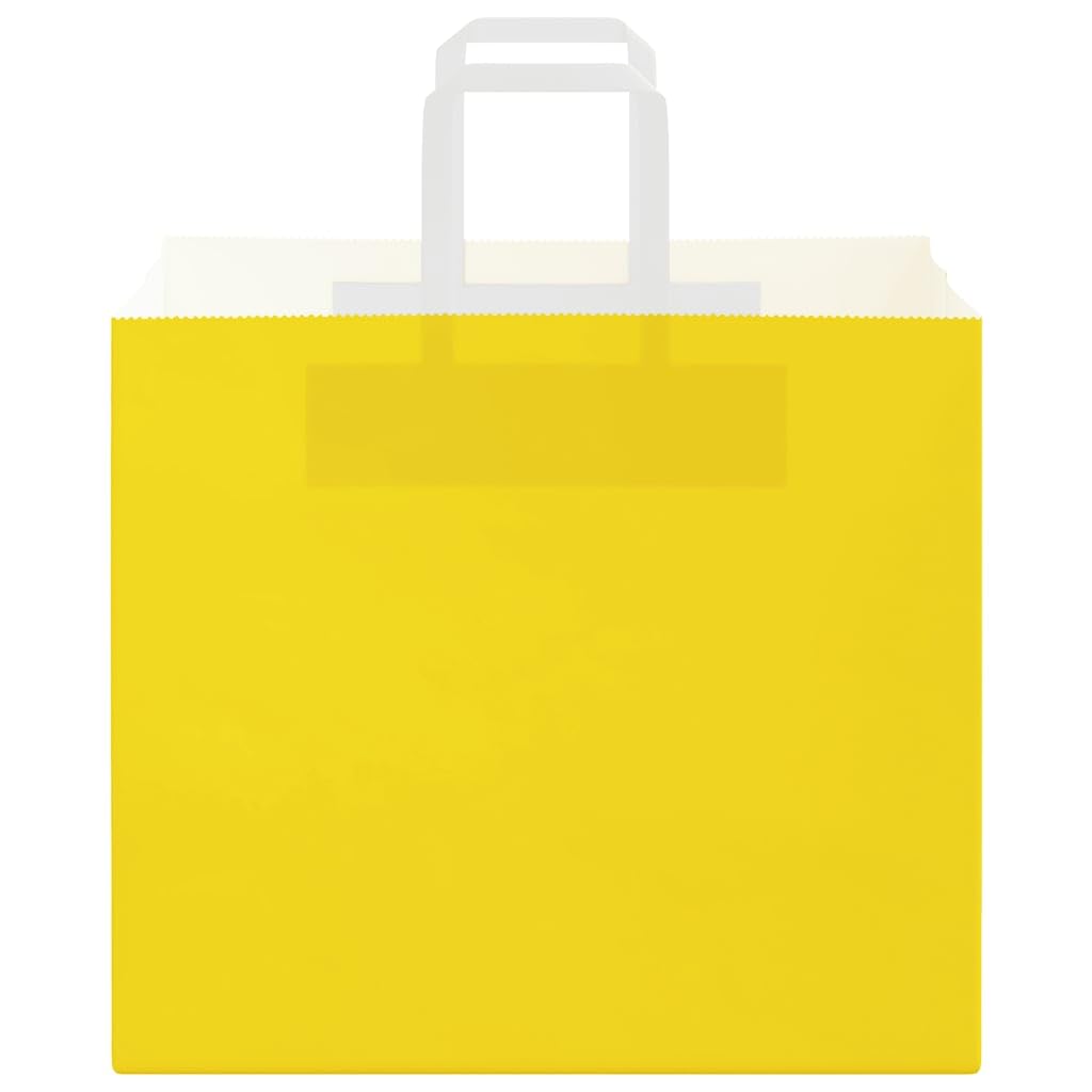 250 Stück gelbe Kraftpapiertüten mit Seilgriffen, 32 x 22 x 28 cm, nachhaltige und recycelbare Geschenktüten für Partys, Einkäufe und Verpackungen