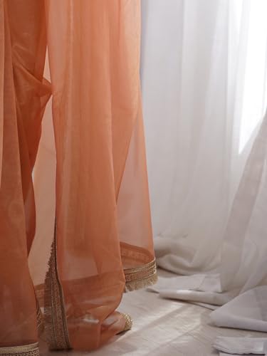 Image of AKHILAM Women's Shimmer Net Solid Saree With Unstitched Blouse Piece