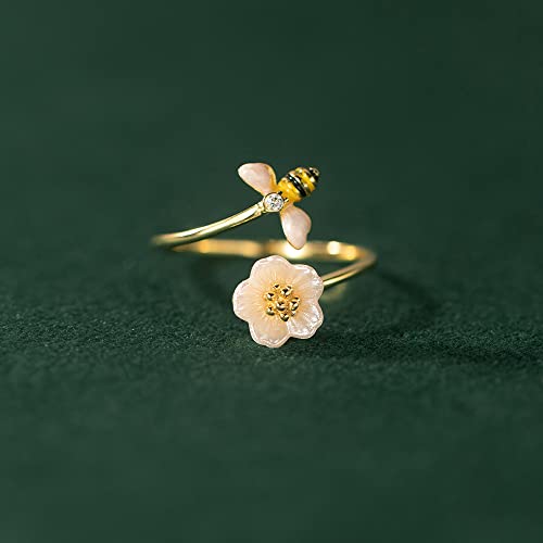 Cute Honey Bee CZ Daisy Flower Adjustable Statement Open Wrap Band Finger Rings Women Dainty Fashion 925 Sterling Silver 14K Gold Plated Animal Engagement Shell Pearl Tail Ring Delicate Jewelry Gifts Her Daughter Bff Birthday3